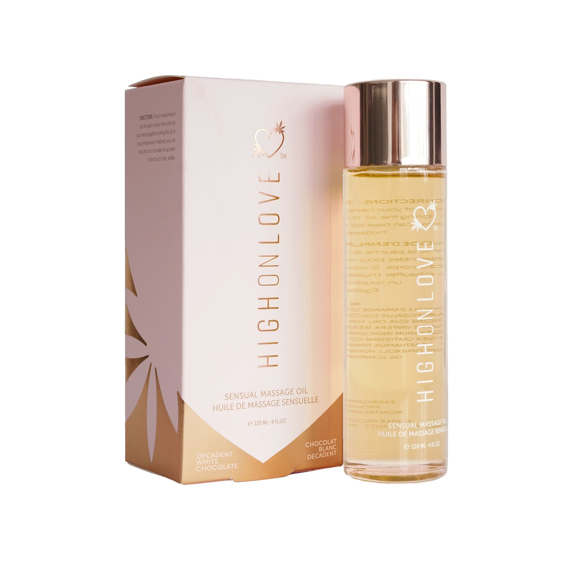 Масажна олія HighOnLove Massage Oil - Decadent White Chocolate (120 мл) з олією насіння конопель