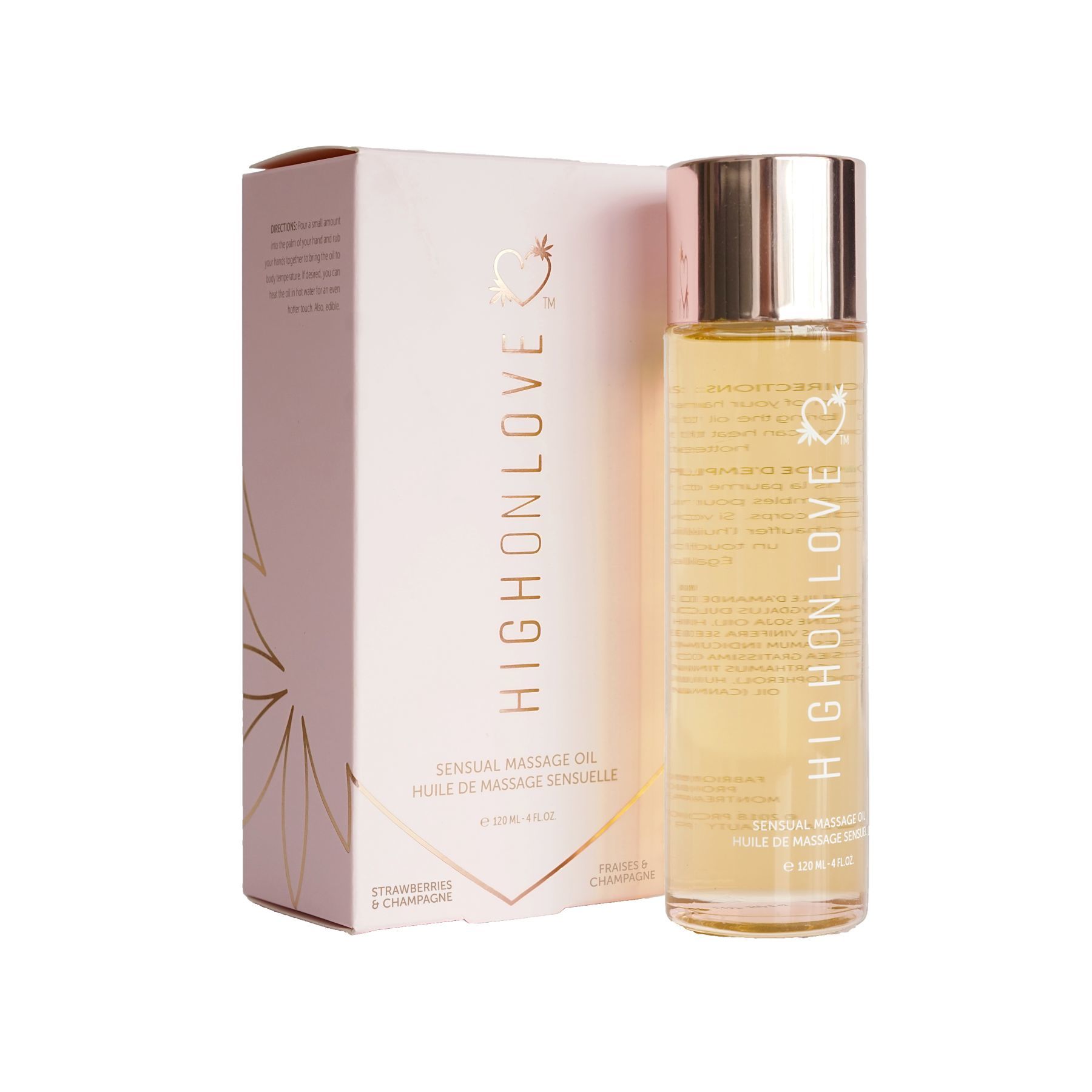 Масажна олія HighOnLove Massage Oil - Strawberry & Champagne (120 мл) з олією насіння конопель