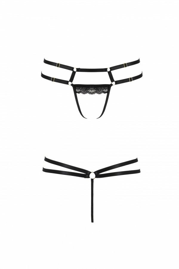 Трусики-стрінги зі стреп із мереживом LORRY THONG black L/XL - Passion Exclusive