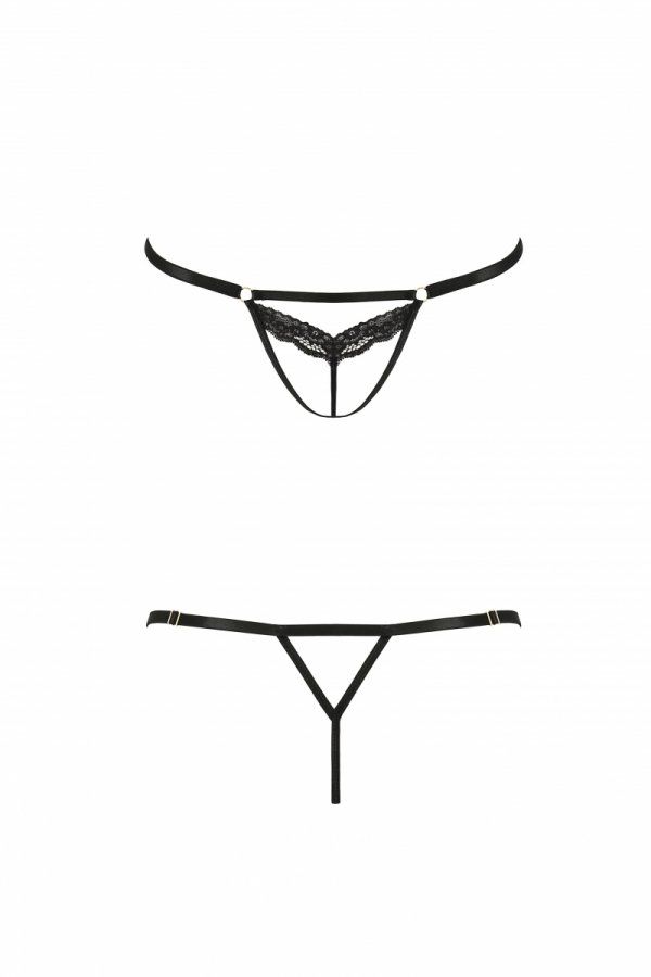 Відверті трусики-стрепи з мереживом SOLON THONG black S/M - Passion Exclusive