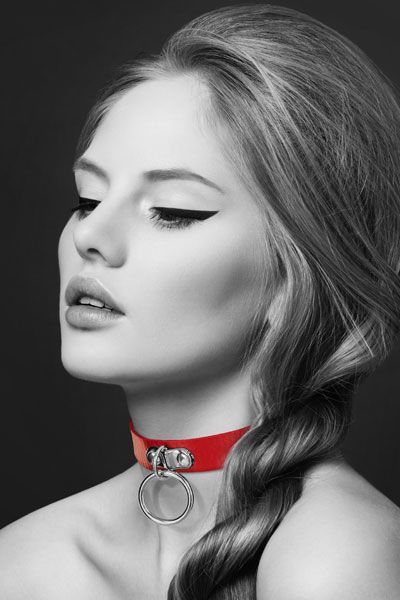 Чокер з кільцем для повідця Bijoux Pour Toi - FETISH Red, екокожа