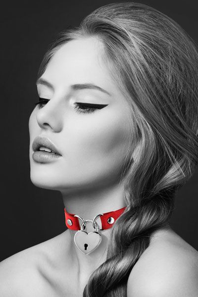 Чокер із замочком-сердечком Bijoux Pour Toi - HEART LOCK Red, екокожа