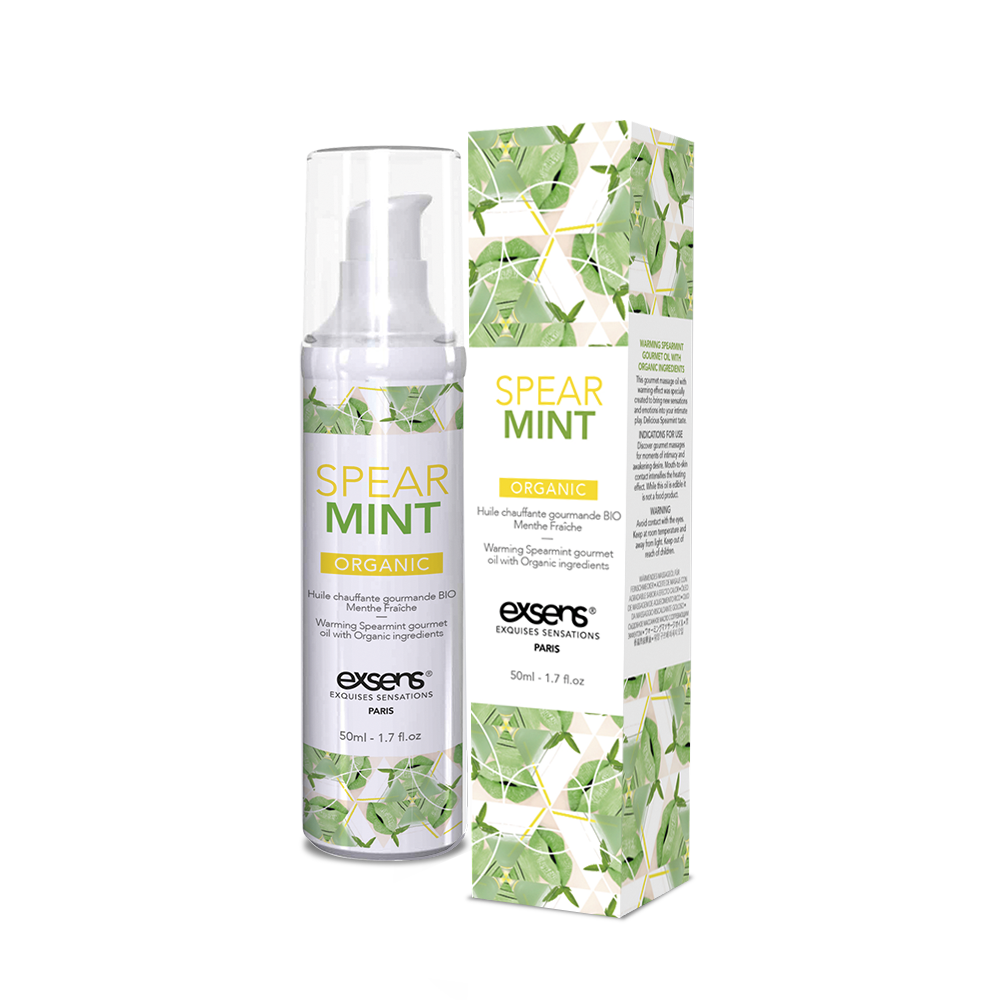 Масажна олія EXSENS Organic Spear Mint 50мл, що розігріває, без цукру, без парабенів, їстівне