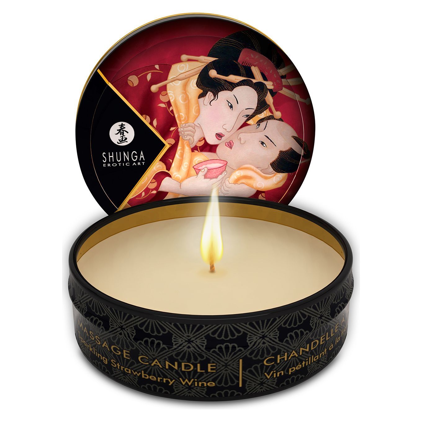 Масажна свічка Shunga Mini Massage Candle - Sparkling Strawberry Wine (30 мл) з афродизіаками