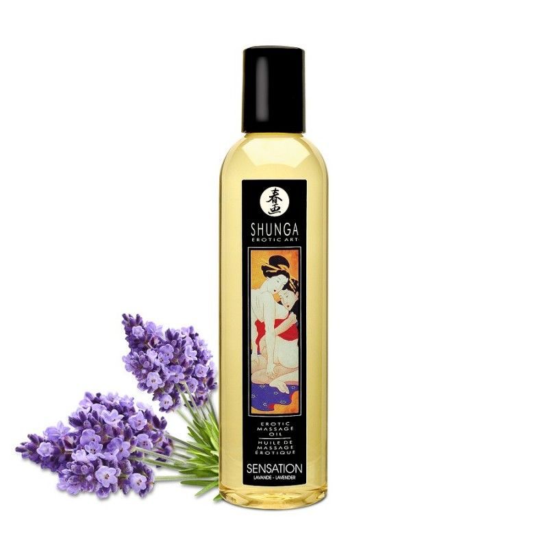 Масажна олія Shunga Sensation - Lavender (250 мл) натуральна зволожуюча