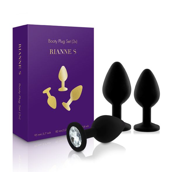 Набір анальних пробок із кристалом Rianne S: Booty Plug Set Black, діаметр 2,7см, 3,5см, 4,1см