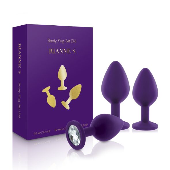 Набір анальних пробок із кристалом Rianne S: Booty Plug Set Purple, діаметр 2,7см, 3,5см, 4,1см