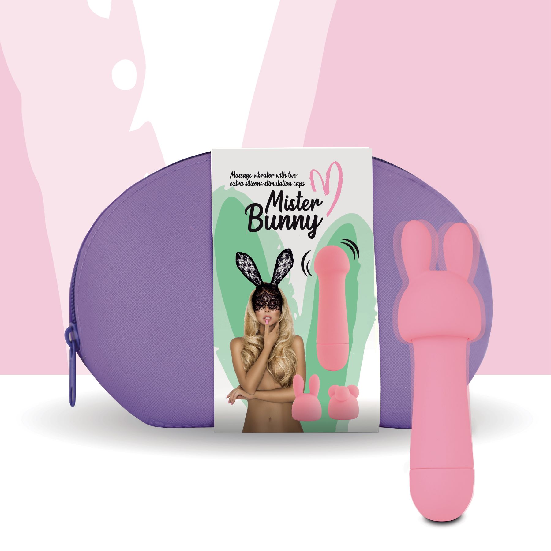 Міні-вібратор FeelzToys Mister Bunny Pink з двома насадками